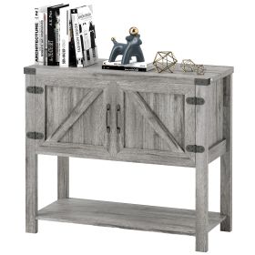 HOMCOM Farmhouse Double Door Coffee Bar Cabinet, Kitchen Cabinet with Bottom Shelf for Entryway, Living Room, Stone Gray