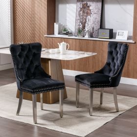 Nikki Collection Modern, High-end Tufted Solid Wood Contemporary Velvet Upholstered Dining Chair with Chrome Stainless Steel Plating Legs