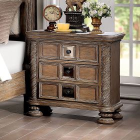 Transitional Rustic Natural Tone 1pc Nightstand Only Solid wood 3-Drawers Bronze Round Knobs Bedside Table Bedroom Furniture