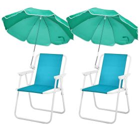 Portable Folding Beach Chair with Detachable Umbrella UV Protection High Backrest Armrests Heavy Duty Frame for Outdoor Camping Picnic Travel Up