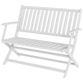 46.5" Foldable Wood Outdoor Bench with Backrest and Armrests for Outdoors, Patio, Porch, Park, White
