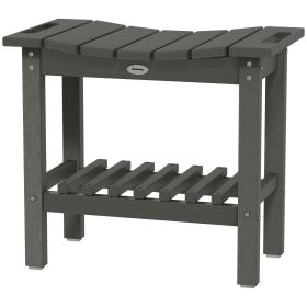 Outsunny 2-Tier Shower Bench, HDPE Weather Resistant Outdoor Side Table with Non-Slip Pads, Handles for Patio, Pool, Dark Gray