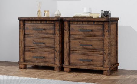 Rustic Three Drawer Reclaimed Solid Wood Framhouse Nightstand Set of Two