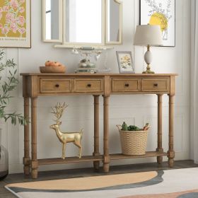 Console Table Sofa Table Easy Assembly with Two Storage Drawers and Bottom Shelf for Living Room,Entryway (Color: Old Pine, Material: Solid Wood)