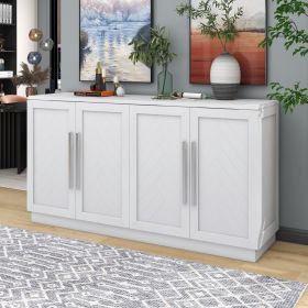 Sideboard with 4 Doors Large Storage Space Buffet Cabinet with Adjustable Shelves and Silver Handles for Kitchen,Dining Room,Living Room (Color: White, Material: MDF)