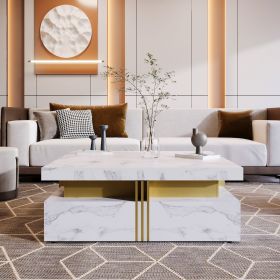 Modern Square Storage Coffee Table With 4 Drawers (Color: White, Material: MDF)